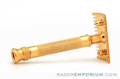1916 Gillette Fluted Tip Aristocrat Double Edge Safety Razor - 24K Gold Revamp