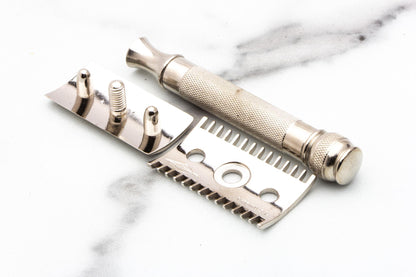 1920's Gillette Ball End Old Type Safety Razor Set With Case & Blades | Factory Nickel Revamp