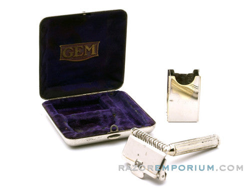 Gem 1912 Style Single Edge Safety Razor w/ Cigarette Case & Blade Bank
