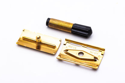 1952 X2 Gillette Gold Ball End Tech Travel Shave Set | Original Condition