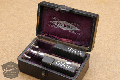 Gillette 1920 Single Ring Old Type Set in Leather Case with Blade Banks