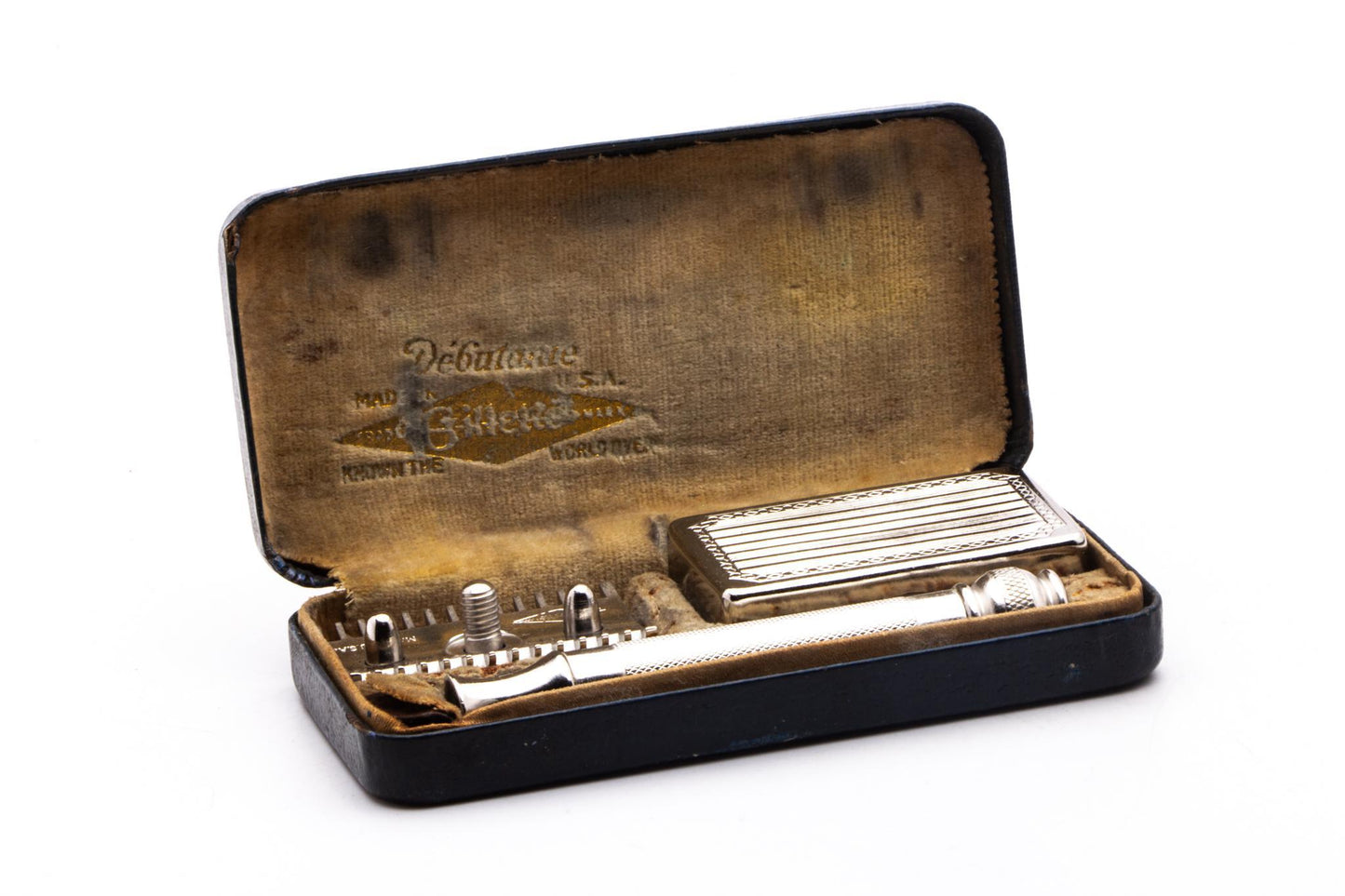 1920's Gillette Old Type Debutante Double Edge Razor Set | Factory Nickel Revamp