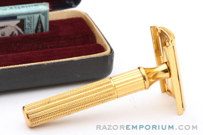1947-51 Gillette Fat Handle Tech 3 Piece Safety Razor in Original Case - MINT