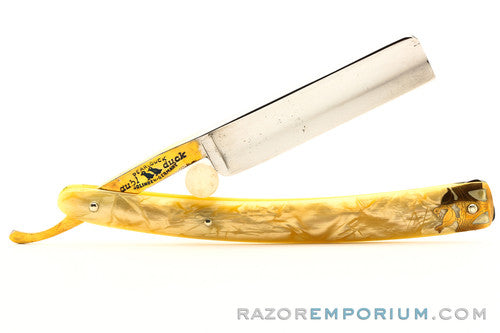 5/8" Dubl Duck Pearlduck Goldedge  w/ Gold Inlay Celluloid Scales Straight Razor | Solingen, Germany