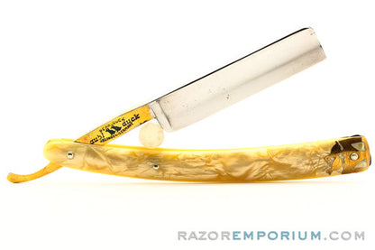 5/8" Dubl Duck Pearlduck Goldedge  w/ Gold Inlay Celluloid Scales Straight Razor | Solingen, Germany
