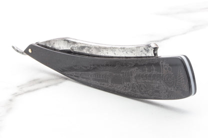 6/8" Vintage Restored Frederick's "Celebrated" Straight Razor With Custom Train Etched Scales
