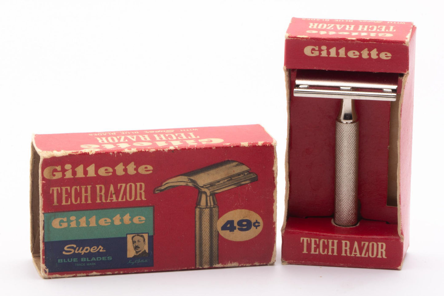 1962 H2 Gillette Ball End Tech DE Razor in Original Red Box | Original Condition