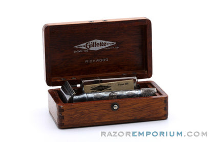1922 Gillette New Improved Richwood Safety Razor Set - Gorgeous Patina