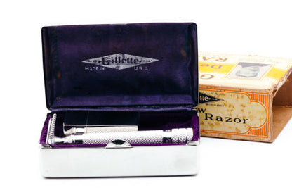 1931 Gillette NEW Deluxe Big Boy Razor w/ Case, Blade Bank, and Box - Rhodium Revamp