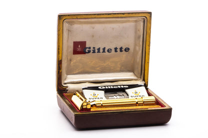 1955 A4 Gillette President Double Edge Safety Razor Set With Blades | 24K Gold Revamp
