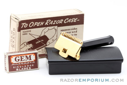 1940's Gem Junior Gold Single Edge Safety Razor Set - Mint