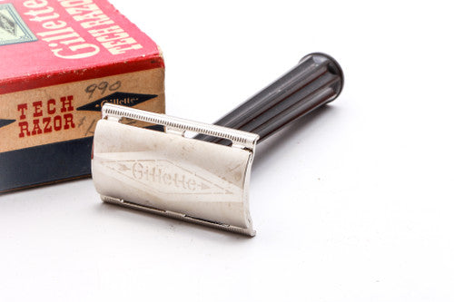 1952 X2 GilletteTech Double Edge Saftey Razor w/ Original Red Box | Electro Etched Logo