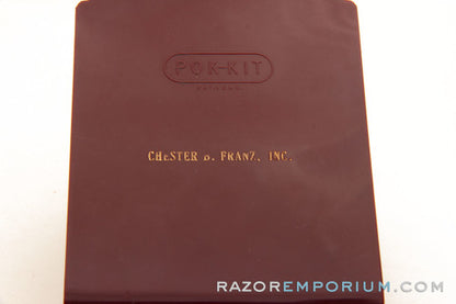 1956 Gillette B4 Etched Logo Cap Ball End Tech Razor in Maroon Pok-Kit Case