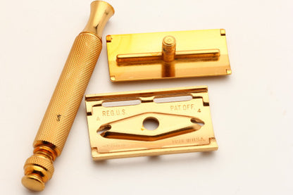 1955 Gillette A4 Gold Ball End Tech Razor w/ Electro Etched Logo Cap