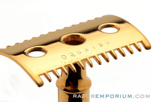 1916 Gillette Fluted Tip Aristocrat Double Edge Safety Razor - 24K Gold Revamp