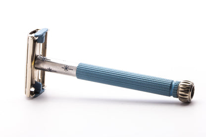 1962 H4 Gillette Lady Blue Star With Custom Blue T-Bar Double Edge Razor  | Original Condition