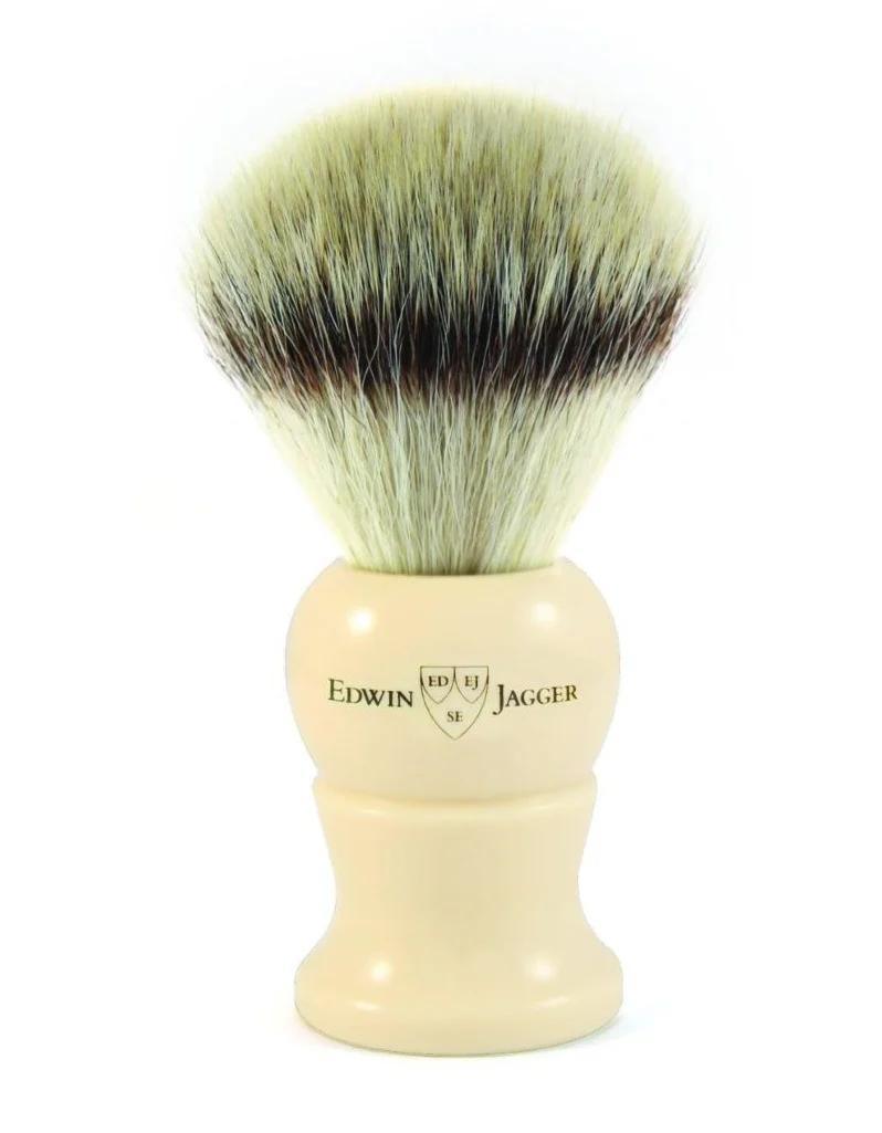 Edwin Jagger | English Shaving Brush, Imitation Ivory with Synthetic Silver Tip Fiber, Medium