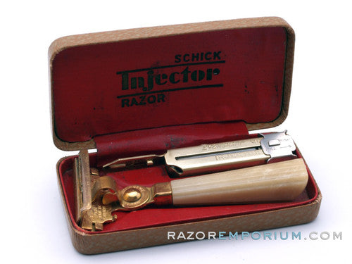 1940's Schick SE Razor Injector Bakelite Handle Set w/ Black Case | Made in Canada