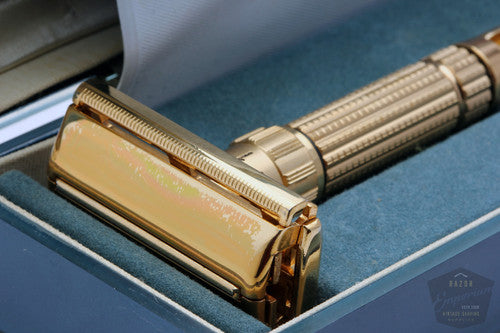 Gillette 1960 Gold Toggle Adjustable DE Safety Razor Set w/ Case & Blades - F4