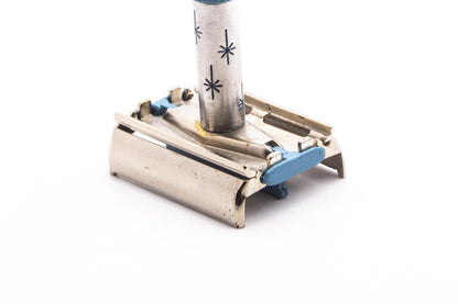 1962 H4 Gillette Lady Blue Star With Custom Blue T-Bar Double Edge Razor  | Original Condition