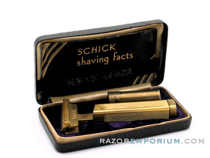 1930's Schick Type C3 Gold Repeating Injector Razor w/ Case & Blades