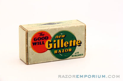 1930's Gillette Goodwill Ball End Gold DE Safety Razor Made in Canada w/ Box and Blades