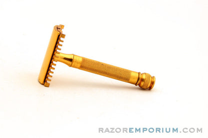 1930's Gillette Regent Gold Ball End Old Type Style DE Razor in Black Leather Case