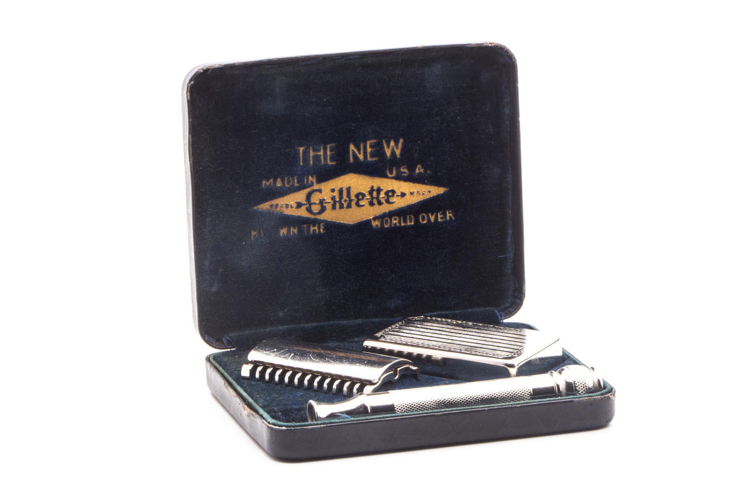 1930's Gillette Ball End Long Comb "NEW" Double Edge Safety Razor Set | Original Condition