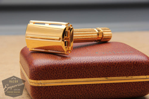 Gillette 1948-1951 Aristocrat DE Safety Razor w/ Leather Case * 24K Gold Revamped