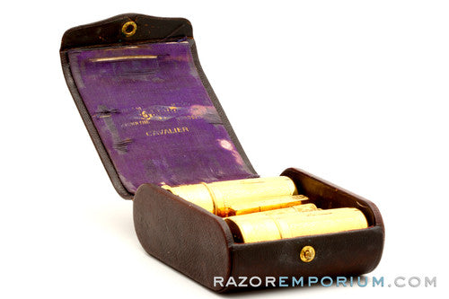 1920s Gillette New Improved Cavalier Travel Combination Set in Black Leather