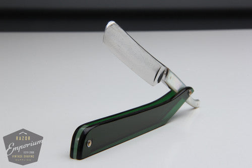 5/8" H. Boker Edelweiss Straight Razor w/ Green Acrylic Scales Hollow | Solingen, Germany