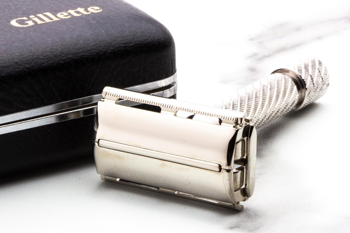 1948 Gillette British No. 22 Rhodium Aristocrat Double Edge Razor Set | Original Condition