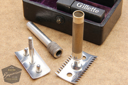 Gillette 1920 Single Ring Old Type Set in Leather Case with Blade Banks
