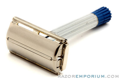 1956 B4 Gillette Blue Tip Light DE Super Speed Razor with Case