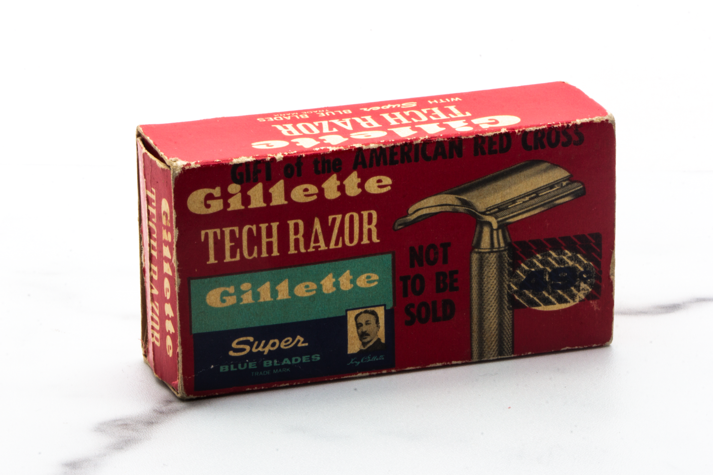 1962 H2 Gillette Ball End Tech DE Razor in Original Red Box w/ Blades | Original Condition