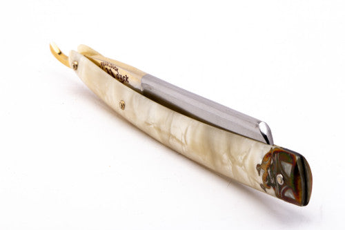 5/8" Dubl Duck Pearlduck Goldedge Straight Razor w/ Original Gold Inlay Celluloid Scales  | Solingen, Germany