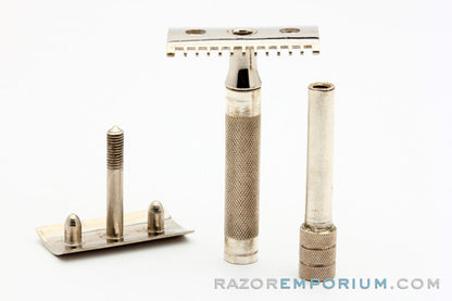 1930's L'Essor Open Comb Double Edge Safety Razor Set w/ Case & Blade Banks
