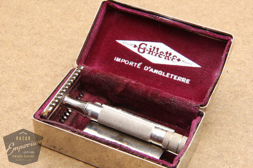 Gillette 1934 No. 88 Silver NEW Long Comb DE Safety Razor w/ Metal Case - Made in England