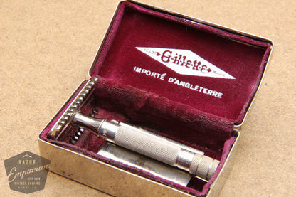 Gillette 1934 No. 88 Silver NEW Long Comb DE Safety Razor w/ Metal Case - Made in England