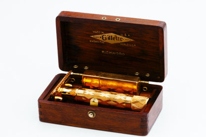 1920's Gillette New Improved Gold Richwood G Safety Razor Set