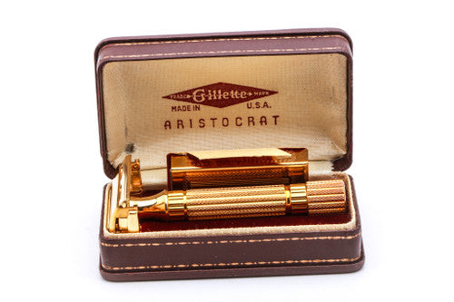 1946 Gillette Aristocrat Double Edge Saftey Razor Set With Blade Bank