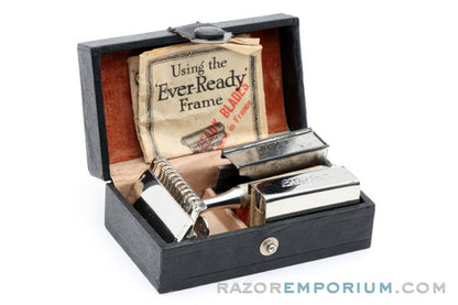1930's Ever-Ready American Safety Razor Co. 1912 Style Single Edge Safety Razor in Black Leather Box