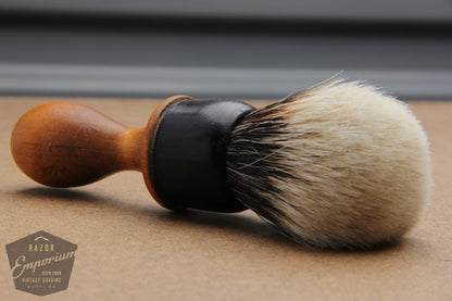 Vintage Rubberset Trade Mark Re-Knotted Blue & Wood Handle Shaving Brush - 28mm Finest Badger
