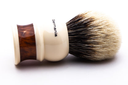 Shavemac | Germania Silvertip 2-Band Badger Shave Brush With Tortoise & Ivory Handle