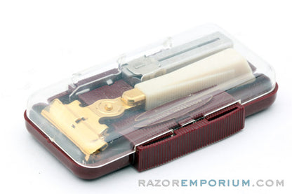 1960's Eversharp Schick Gold Injector with Cream Bakelite Handle & Maroon Case
