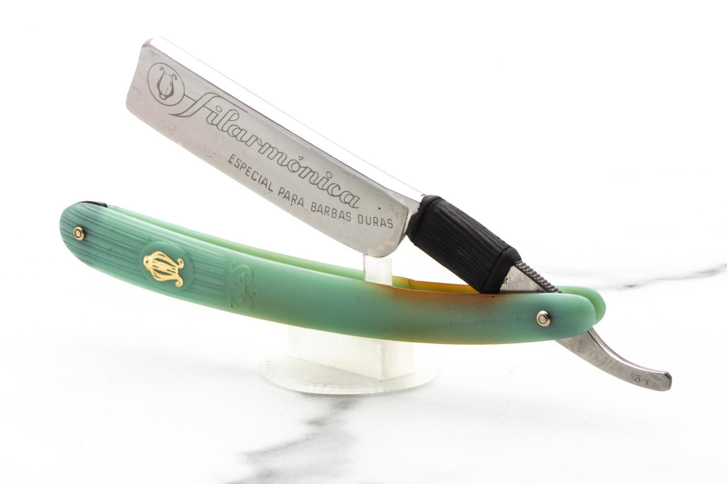 6/8" Vintage Restored Fillarmonica 13 Straight Razor With Teal Scales