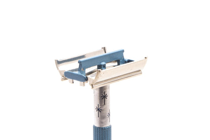 1962 H4 Gillette Lady Blue Star With Custom Blue T-Bar Double Edge Razor  | Original Condition