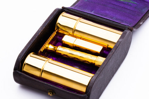 1930's Gillette NEW Deluxe "Cruiser" DE Safety Razor Set 24K Gold Revamp