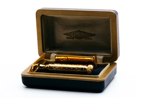 1930's Gillette NEW Norfolk / Tuckaway Style Travel DE Safety Razor Set 24K Gold Revamp