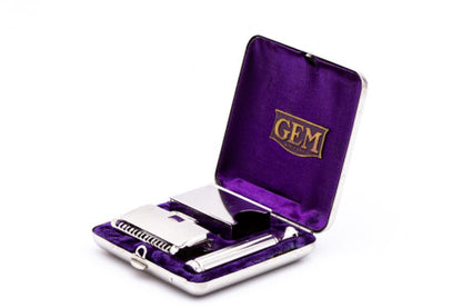 Vintage Gem 1912 Style Single Edge Safety Razor with Cigarette Case & Blade Bank